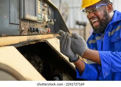 Hand Accident Worker Hand Injury Machine Stock Photo