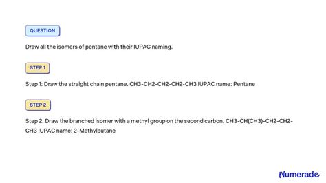 SOLVED Draw All The Isomers Of Pentane With Their IUPAC Naming