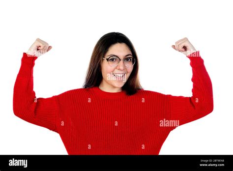 Brunette Girl With Glasses Isolated On A White Background Stock Photo Alamy