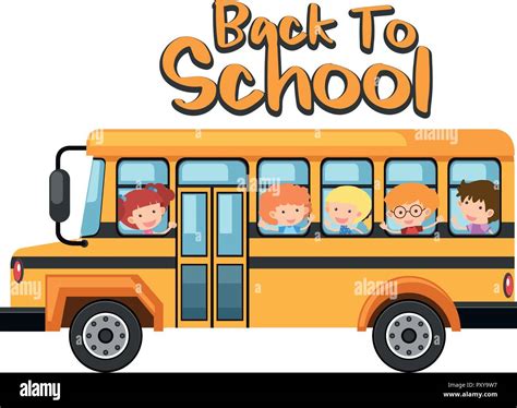 Happy Students On School Bus Illustration Stock Vector Image And Art Alamy