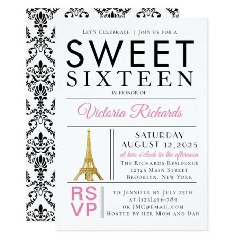 Eiffel Tower Pink Paris Sweet 16 Invitation Sweet 16 Invitations Paris Sweet 16 Sweet