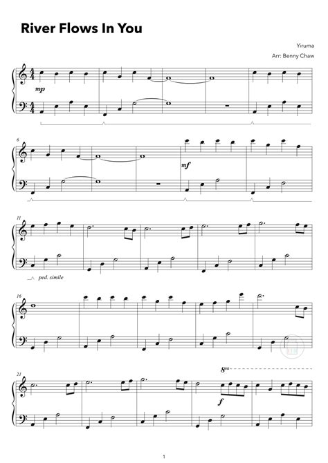 River Flows In You Arr Benny Chaw By Yiruma Sheet Music For Piano