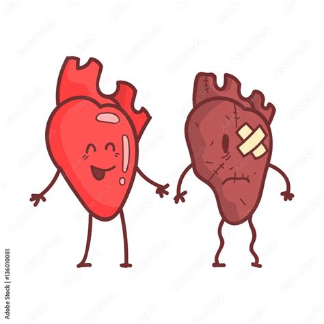 Vetor Do Stock Heart Human Internal Organ Healthy Vs Unhealthy