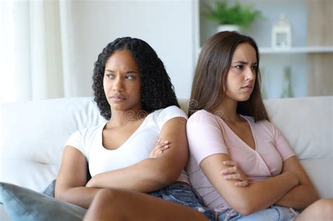 Angry Lesbian Couple Or Friends Ignoring Each Other At Home Stock Photo Image Of Annoying