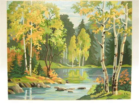 Vintage Paint by Number PBN Landscape Woodland Stream Large