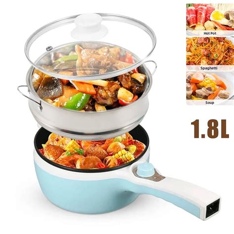 LASIEYO 1 8L Non Stick Electric Hot Pot With Steamer Ramen Cooker With Dual Power Control