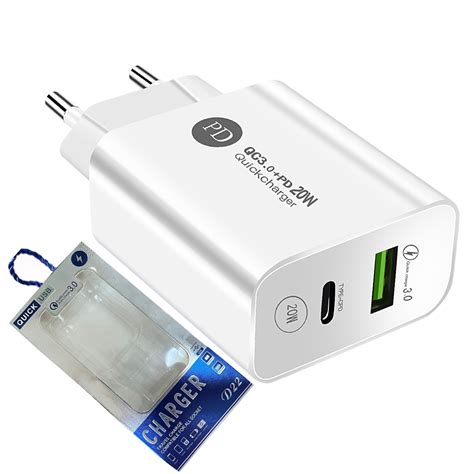 Купить USB+Type-C СУПЕР БЫСТРАЯ ЗАРЯДКА Зарядное устройство белого ...