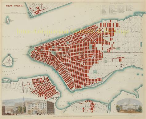 New York City 1840 rare original antique engraving