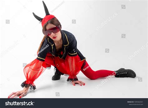 Sexy Brunette Girl Red Tights Masquerade Stock Photo Shutterstock