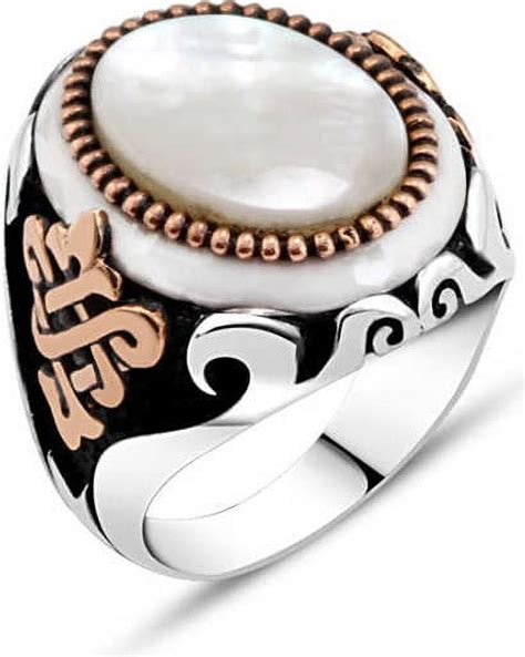Amberkan Mother Of Pearl Stone Mens Ring