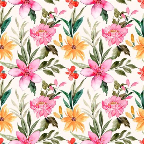 Premium Vector Yellow Pink Flower Watercolor Seamless Pattern