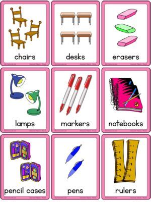 Classroom Objects Plural Nouns ESL Flashcards