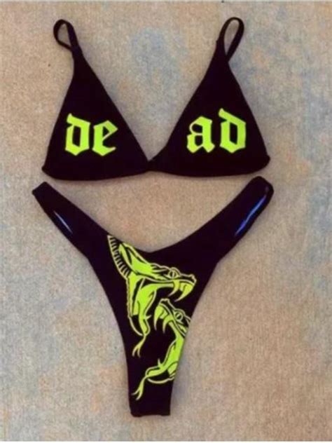 Sexy Girl Solid Color Printed Spaghetti Strap Triangle Two Piece Bikini Sets