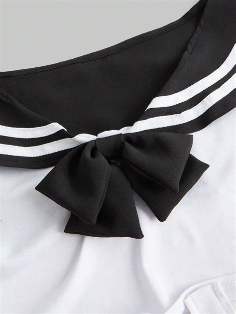 ROMWE Anime Plus Size Bowknot Detail Sailor Collar Stripe Sexy Lingerie Set SHEIN USA