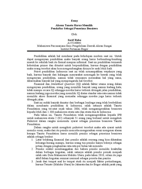 Contoh Essay Beasiswa Pdf