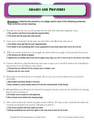 Adages And Proverbs Worksheets Th Grade