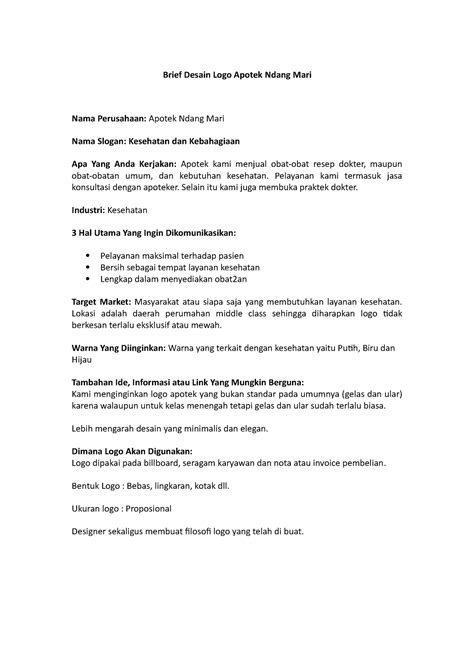 Brief Desain Logo Apotek Ndang Mari Pelayanan Kami Termasuk Jasa