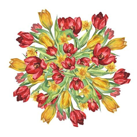 Premium Photo Bouquet Of Red And Yellow Tulips Watercolor