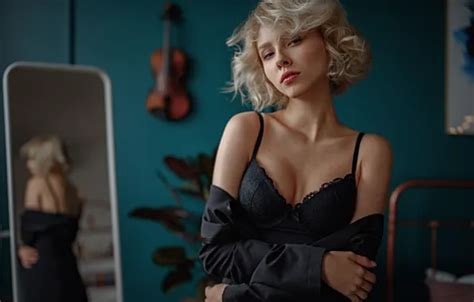 Wallpaper Look Girl Pose Reflection Hands Mirror Blonde George Chernyadev For Mobile And