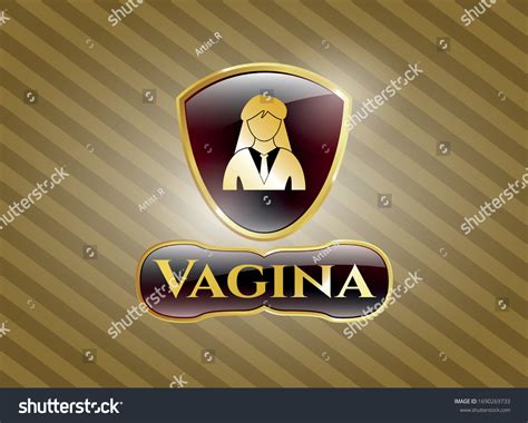 Golden Badge Businesswoman Icon Vagina Text Stock Vector Royalty Free Shutterstock