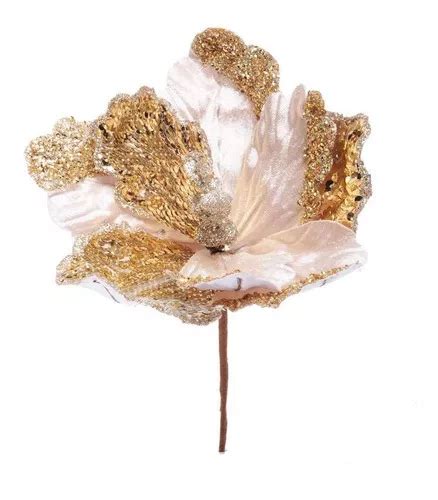 Purpurina Dorada De Terciopelo Nude Con Flor De Magnolia 15 X 20 Cm 1 Unidad 1024816