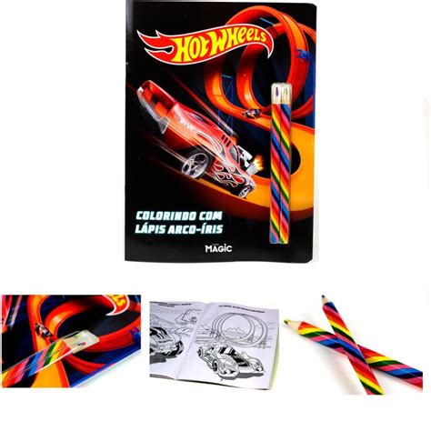 Livro Infantil Colorir Hot Wheels L Pis Arco Ris P Ginas Tk Shopping A Maior