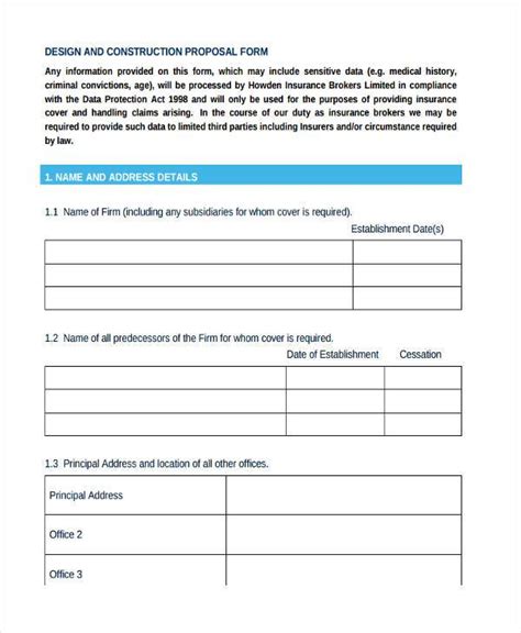 Free Sample Blank Proposal Forms In Pdf Excel Ms Word