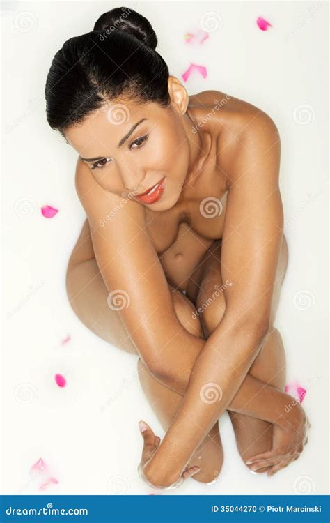 Attractive Naked Woman Lying In A Milk Bath Stock Photo Image Of Happiness Girl