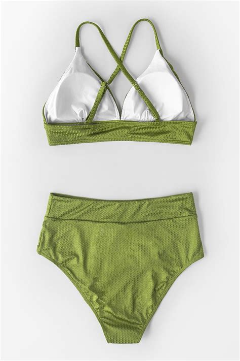 Lime Green Textured High Waisted Bikini