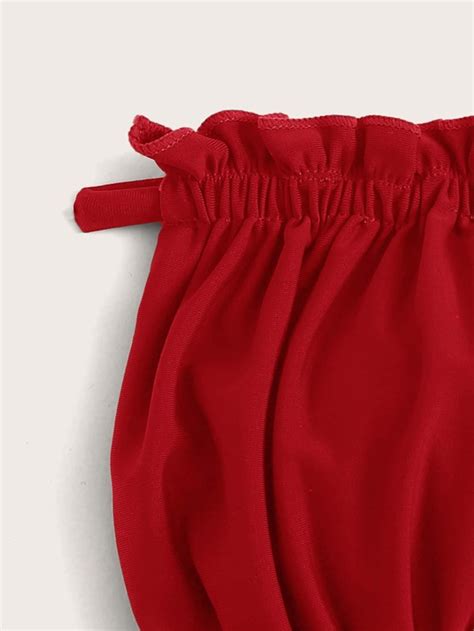 Shein Swim Basics Ruched Lettuce Trim Bandeau Bikini Swimsuit Shein Usa