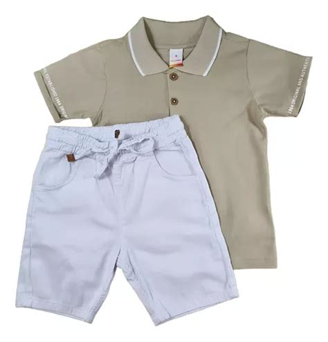 Bermuda Branca Camisa Polo Nude Infantil Marisol Parcelamento Sem Juros