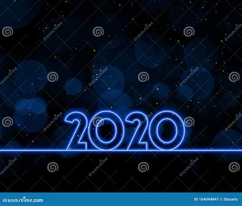 2020 New Year Written In Blue Neon Style Design Stock Vector