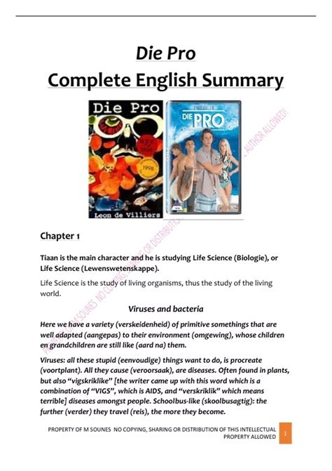 die pro detailed  comprehensive english summary afrikaans