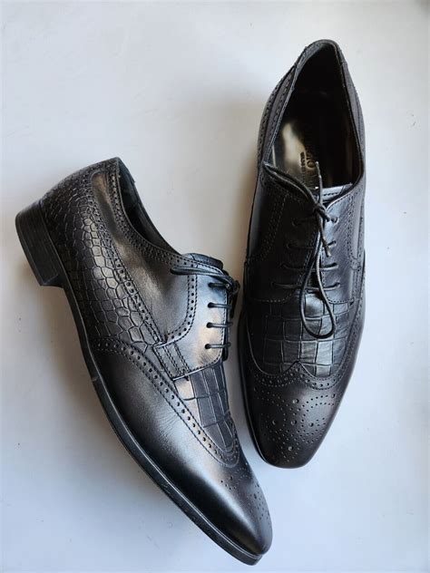 Giorgio Armani Black Leather Brogue Wingtip Mens Form Gem