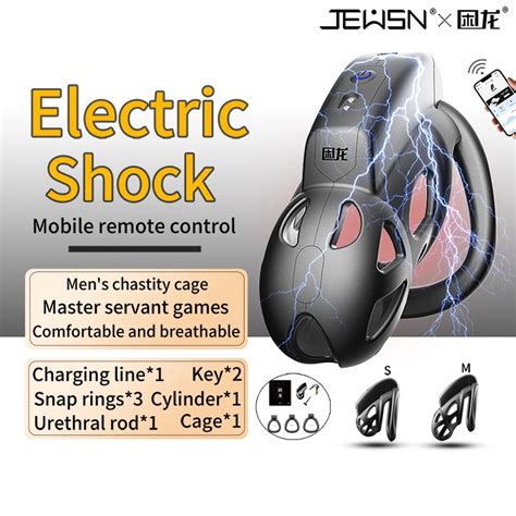 Jeusn Male Electric Shock Penis Chastity Cage App Remote Control Lock Cock Cage Sex Toys For Men