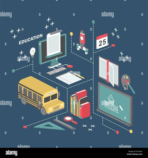 Flat 3d Isometric Education Concept Illustration Over Blue Background