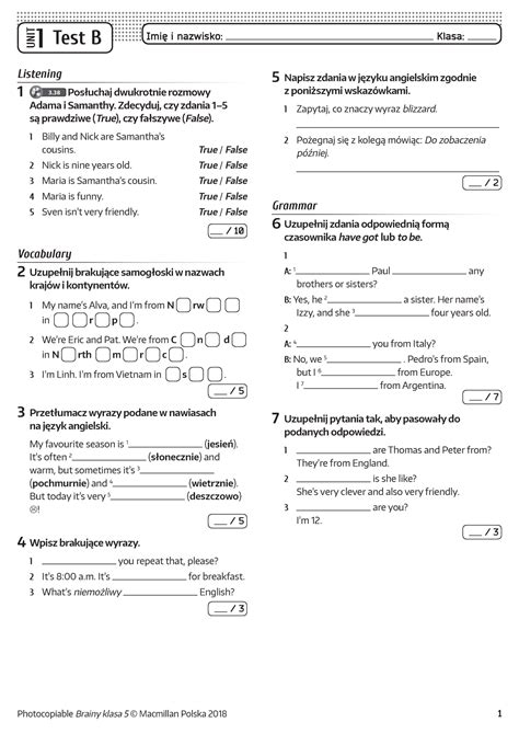 Brainy Unit Test B Unit Test B Imi I Nazwisko Klasa