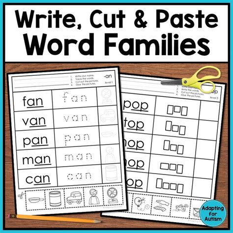 Two Worksheets With The Words Write Cut And Paste Word Families On Them
