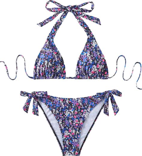 Amazon SweatyRocks Women S Piece Bikini Set Ditsy Floral Print Halter Tie Triangle