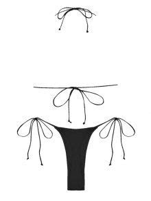 ZAFUL Halter Tie Side String Thong Bikini Swimwear In BLACK ZAFUL