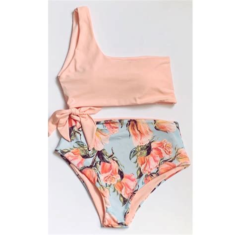 One Shoulder Strap Bikini Print On Luulla
