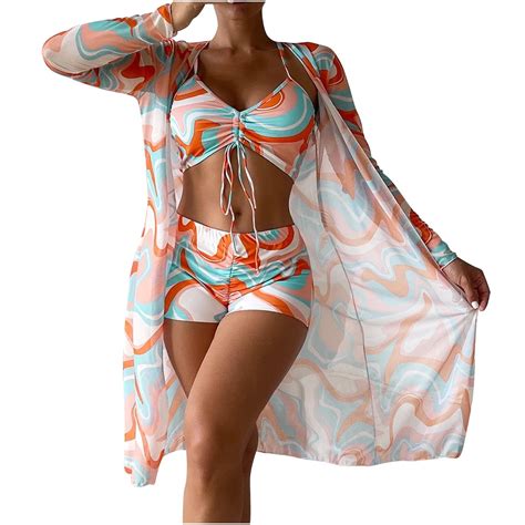 Jikolililili Sexy High Waist Bikinis Piece Bikini Set Cover Up Swimsuit For Women Long Sleeve