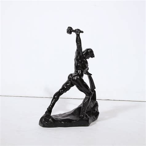Modernist 20th Century Soviet Russian Nude Male Sculpture In Blackened Bronze High Style Deco