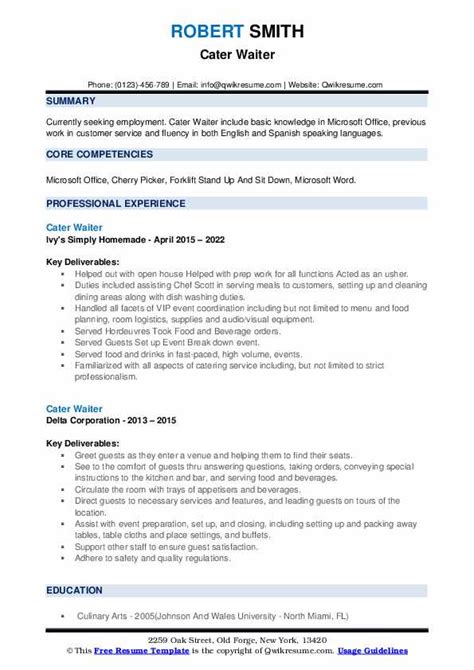 10 Cater Waiter Resume Samples And Templates For 2025