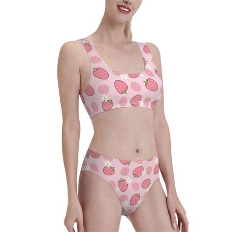 Noikeo Strawberries Pattern Bikini Set For Women Two Piece Swimsuits Low Rise Bathing Suits