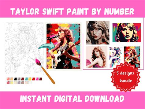 5 Taylor Swift Paint By Numbers Posters Digital Png Bundle Etsy