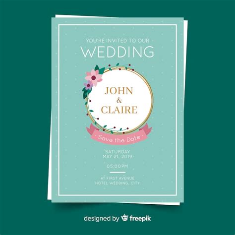 Free Vector Golden Frame Wedding Invitation Template