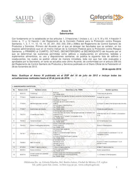 Pdf Anexo Xi Saborizantes Gob Mx Lactona Del Cido Metil