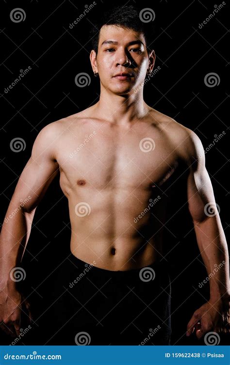 Athletic Muscular Bodybuilder Man With Naked Torso Six Pack Abs Fitness Workout Concept Stock