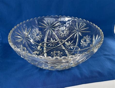 anchor hocking prescut vintage cut glass  bowl star  etsy
